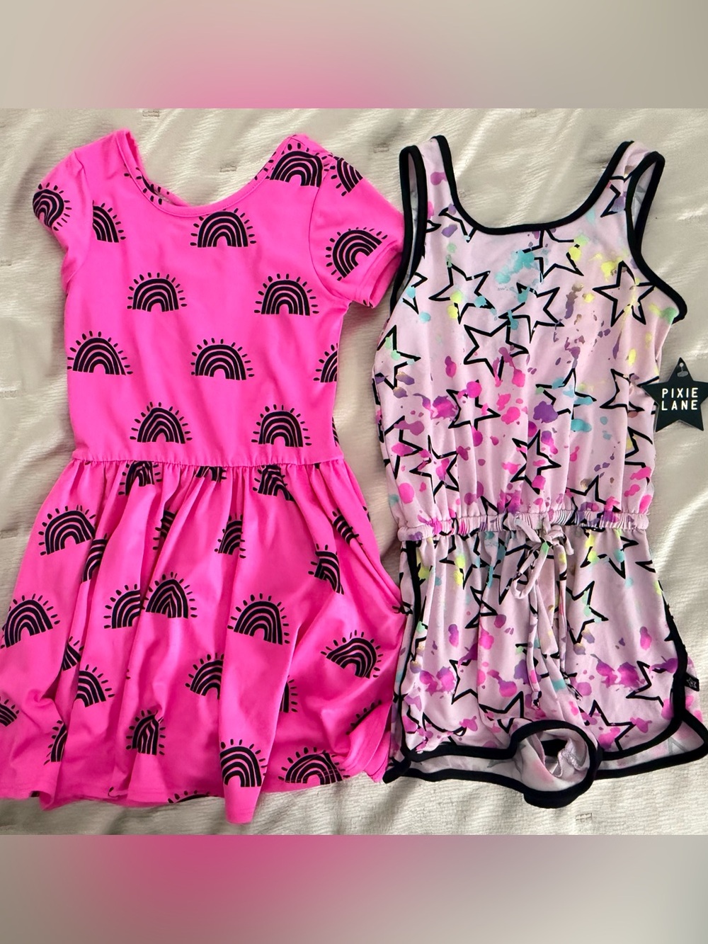 Pixie Lanw Bright Pink Rainbow Print Dress & NWT Star-Print Romper.  Bundle set